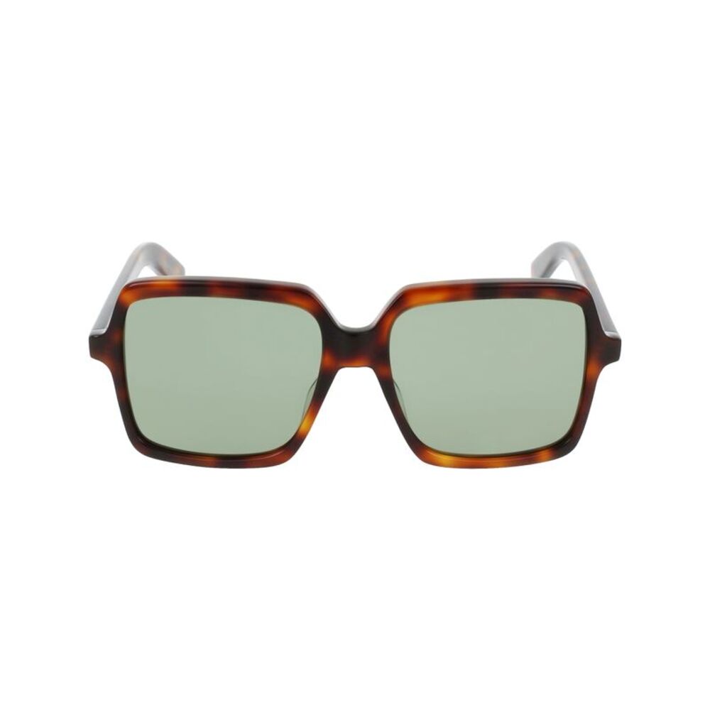 Saint Laurent Tortoiseshell Square Sunglasses with Green Lenses